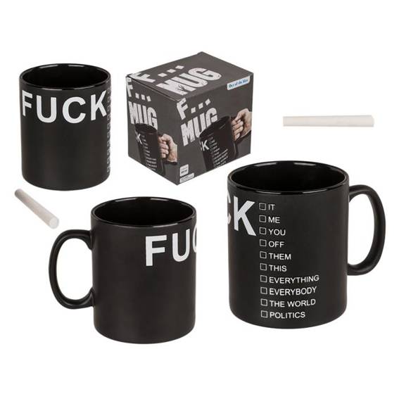 Out of the Blue - Fuck XL Tasse mit Kreide - Schwarz (12,5x11cm)