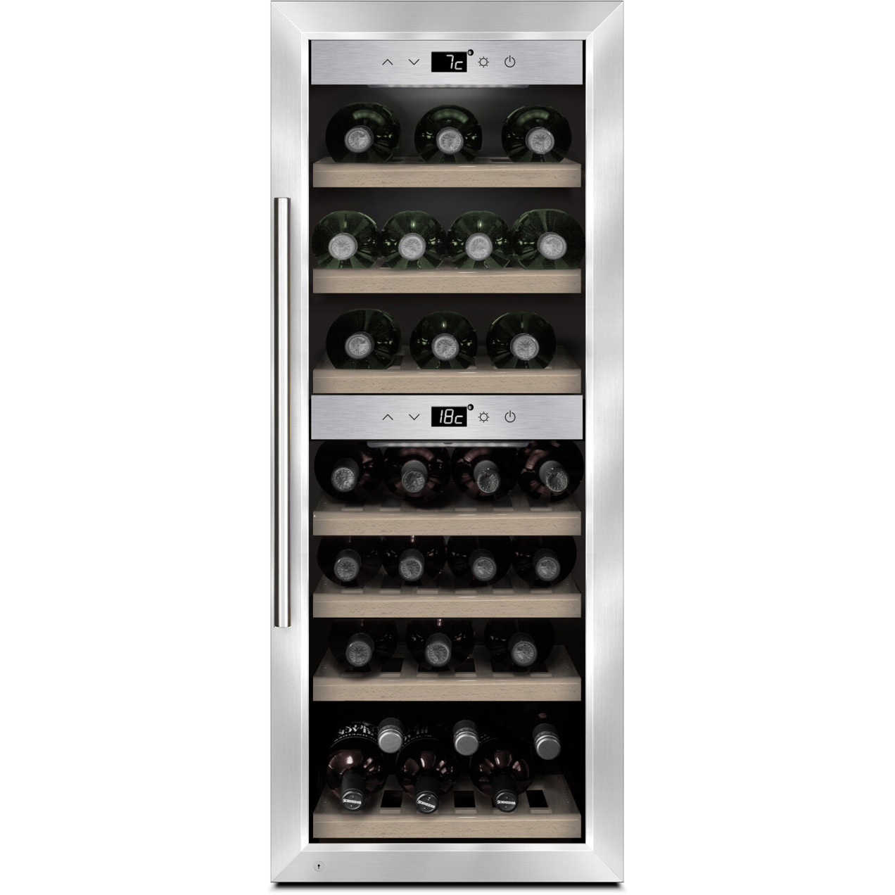 Caso - 380 - WineComfort Smart (freistehend, WLAN) - (für 38 Flaschen, Edelstahlrahmen)  - 2 Zonen Weinkühlschrank - silber