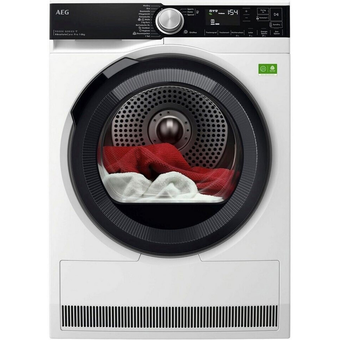 AEG - TR9XW80880 - Wärmepumpentrockner weiß mit schwarzem Bullauge (8 kg, freistehend, LED, WiFiConn@ct, SmartDry)