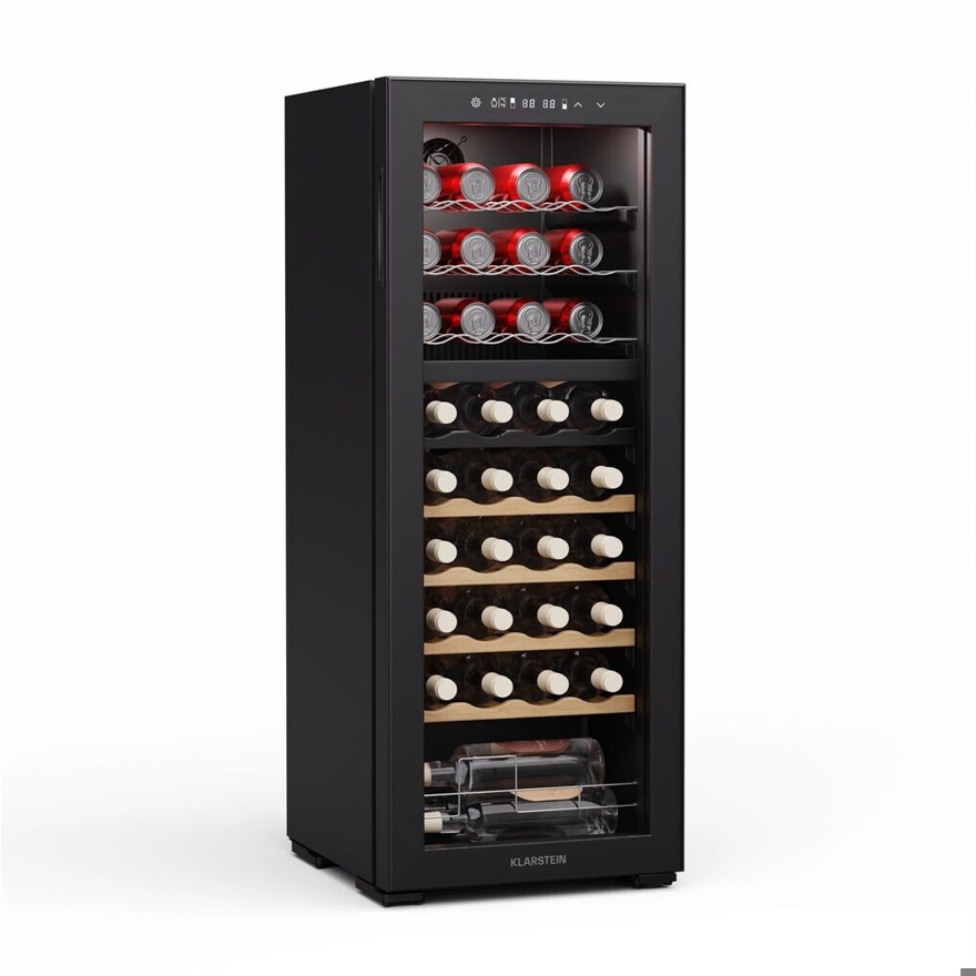 Klarstein - Bovella 36 Duo+ (Freistehend, Schwarz, 2 Temperaturzonen, 36 Flaschenkapazität)