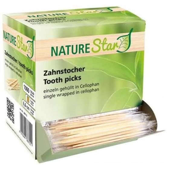 Naturestar - Bio Zahnstocher (65mm) - Einzeln verpackt, Bambus, VE=1000 Stück