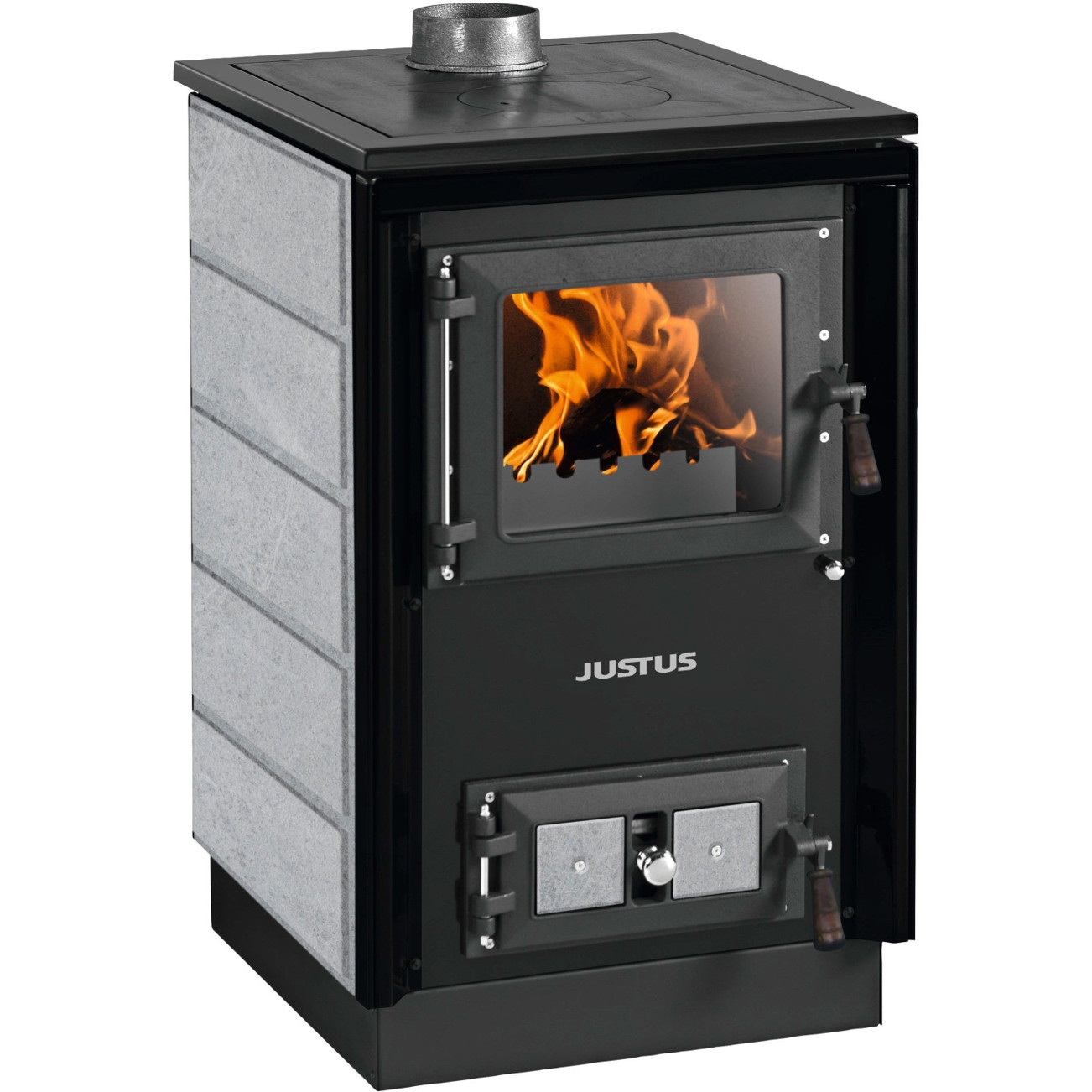Justus - Rustico-50 2.0 (Stahl) Festbrennstoffherd (Scheibenspülung, Zeitbrand, 7kW)
