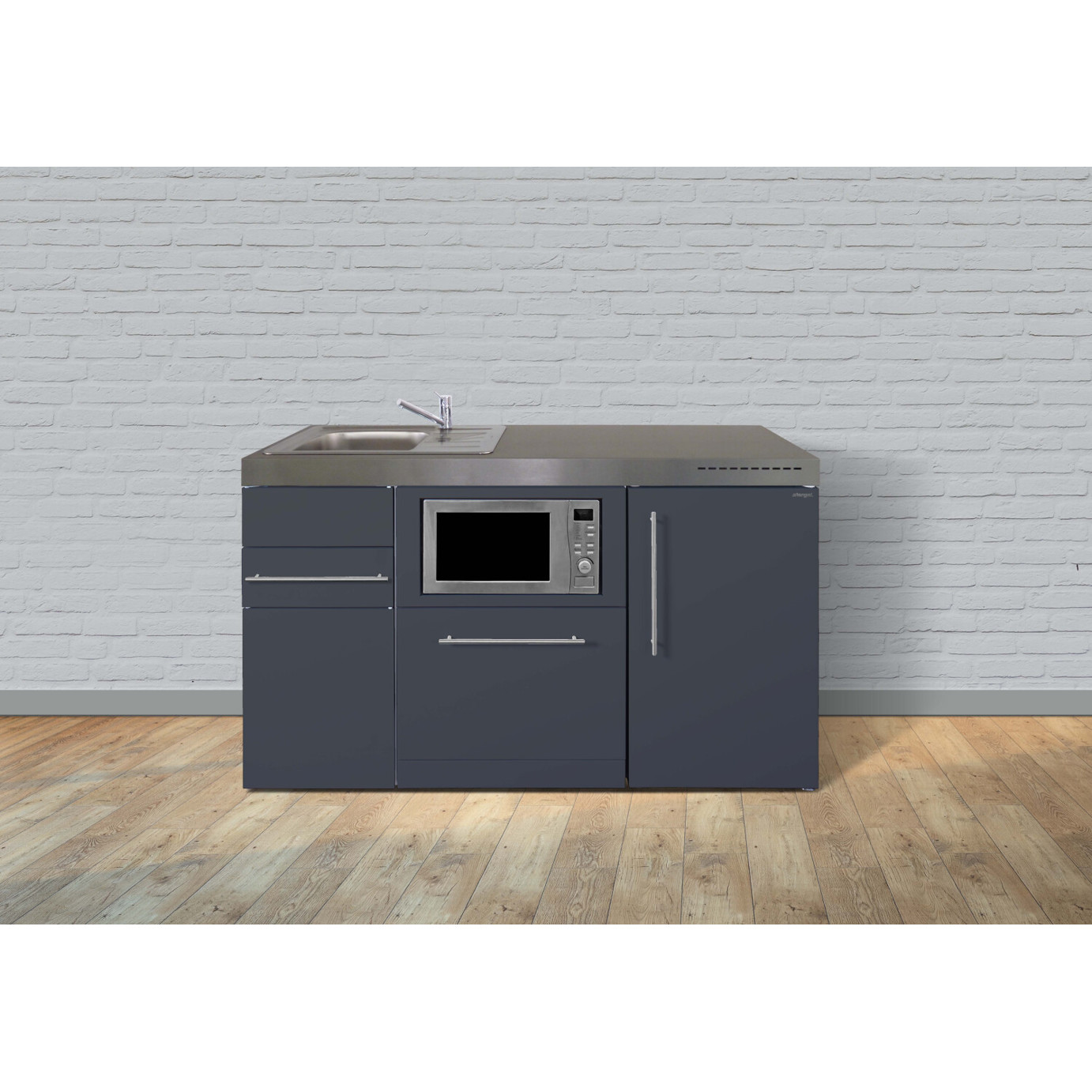 Stengel - MPGSM 150 - Miniküche grau mit Geschirrspüler & Spüle links, 150cm breit