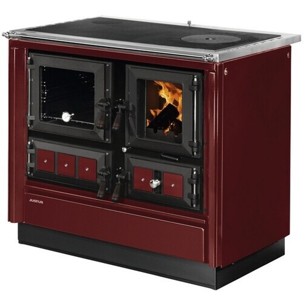 Justus - Rustico-90 2.0 - Holzherd mit Edelstahl - Zeitbrand, 7,2 kW - rot