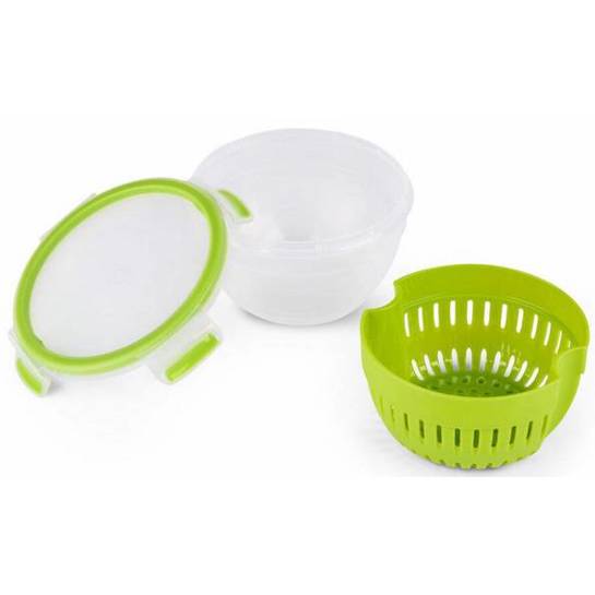 Emsa - 600577 Clip & Go Fruit Bowl 1.1 l rund Kunststoff mit Deckel - Grün | wasserdicht | spülmaschinenfest