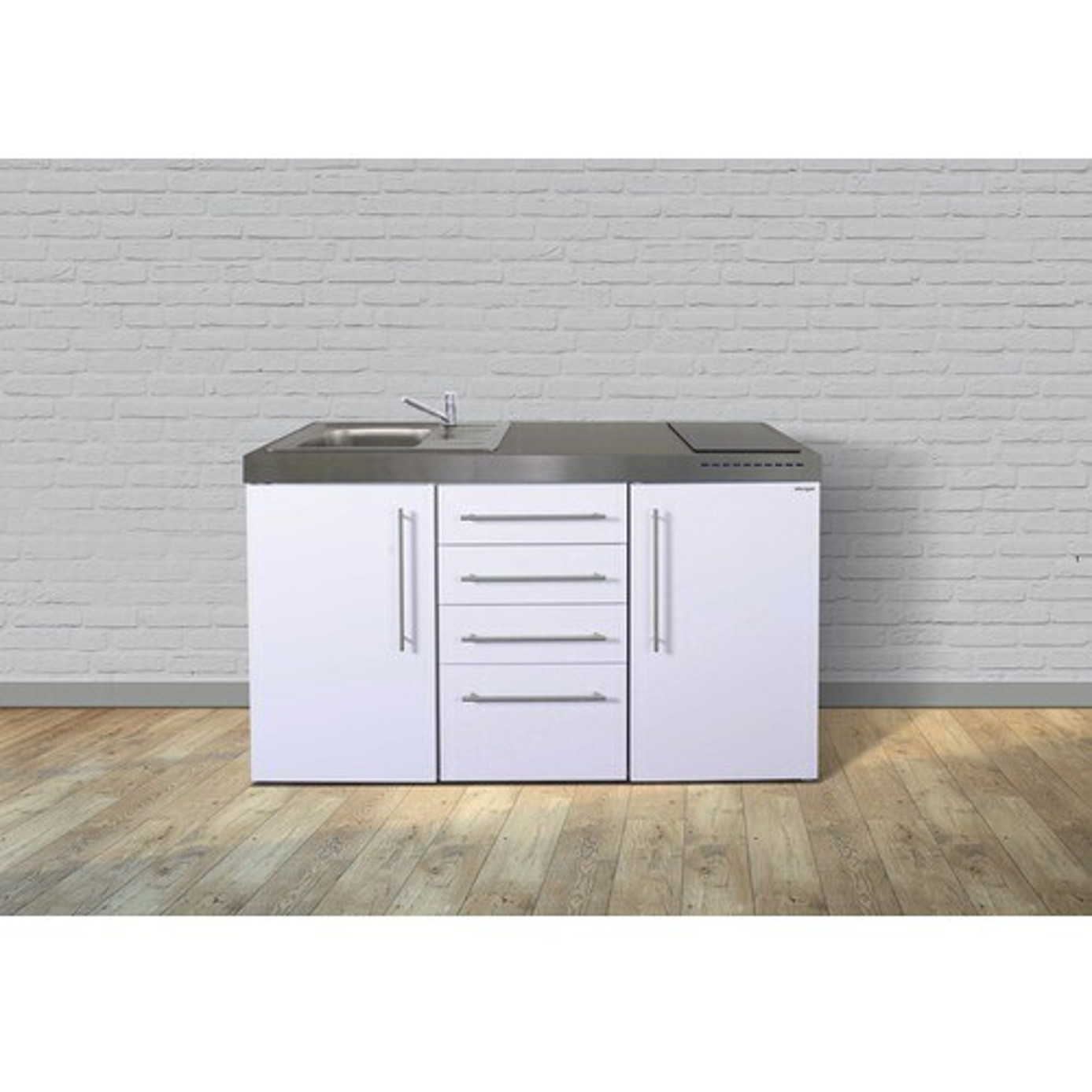 Stengel - 1015000468100 Miniküche mit Elektrogerät - weiß - 150cm breit - mit Spüle & Kühlschrank