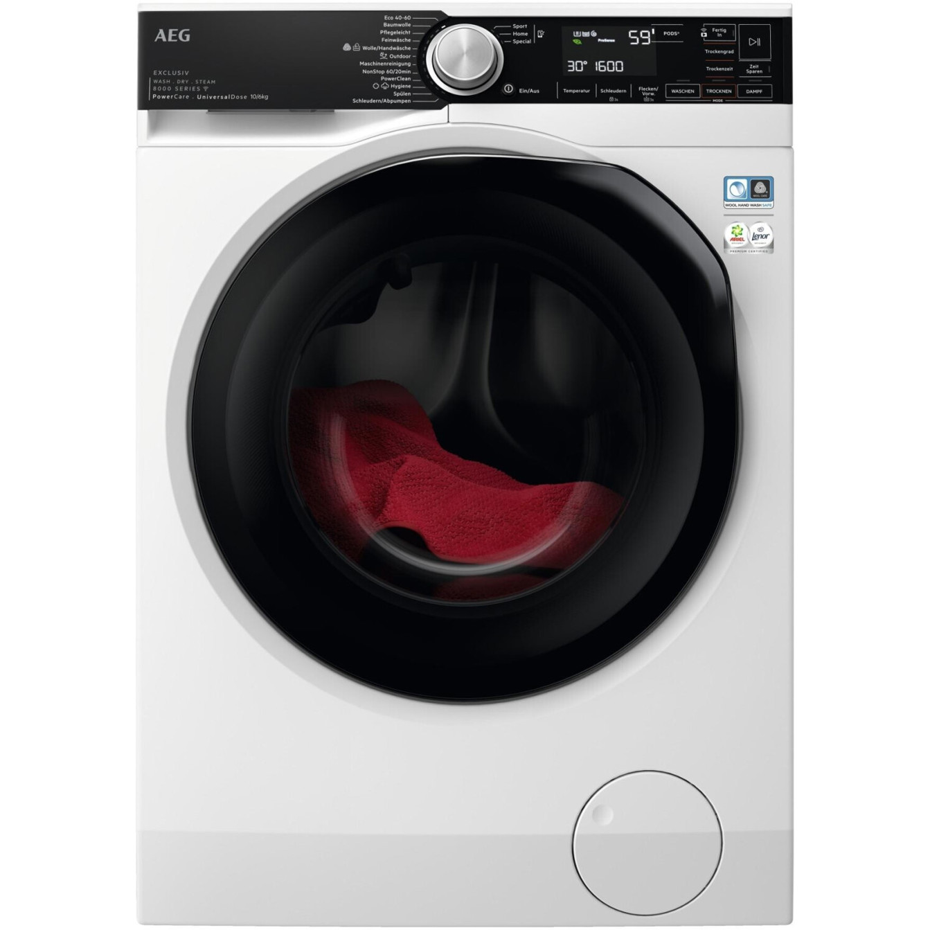 AEG - LWR8WEP1609 Waschmaschine (Weiß/Schwarz, Frontlader, WLAN, 10kg) mit Inverter-Motor