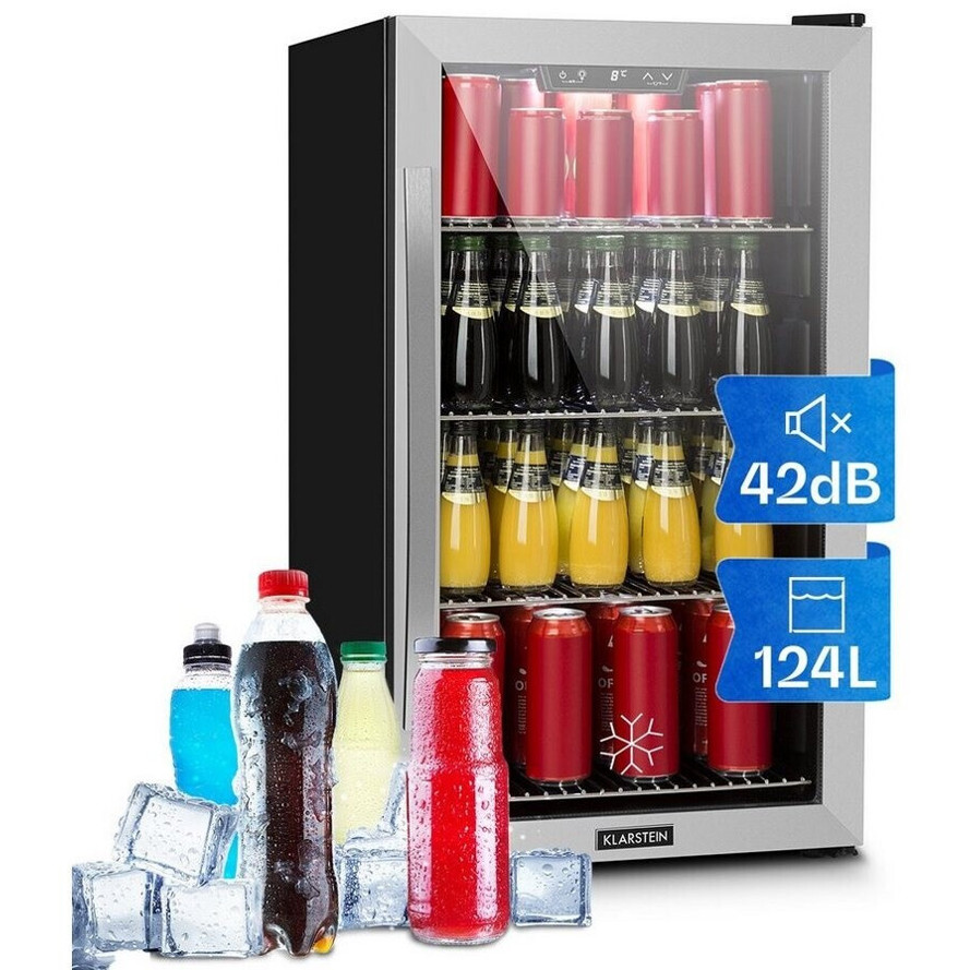 Klarstein - Beersafe 124L - Getränkekühlschrank mit Glastür (Silber, freistehend, H:85cm, B:48cm, T:60cm)