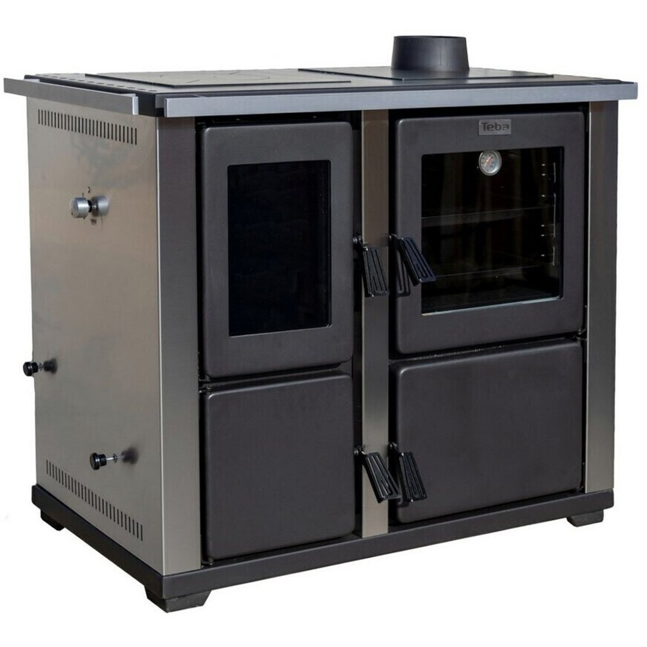 Teba - TKS 18 Edelstahl/schwarz (Festbrennstoffherd) - mit Backofen & Thermometer