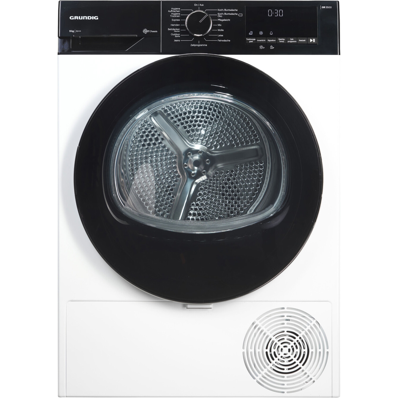 Grundig - GT55924F14 (Wärmepumpentrockner - 9kg, Edelstahl Trommel, LED Display) - Weiß/Schwarz