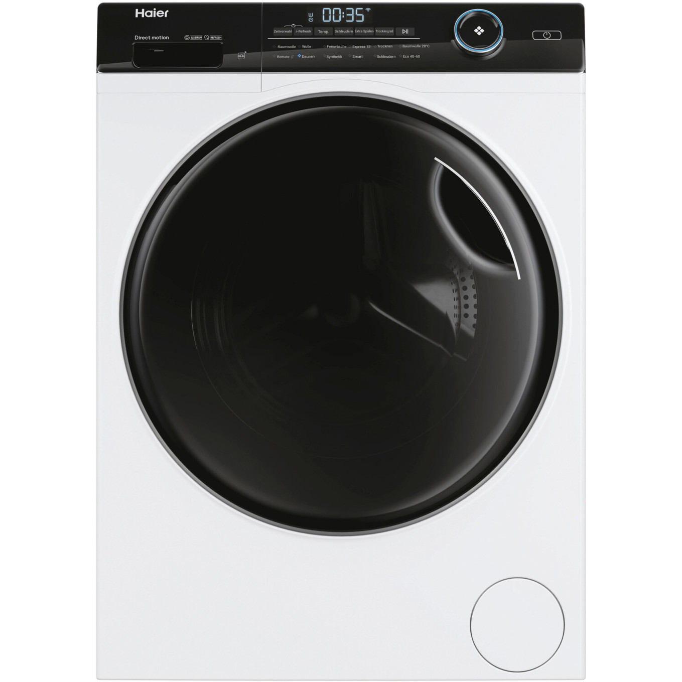 Haier - HWD90-B14959U1 (9kg Waschen, 6kg Trocknen) freistehender Waschtrockner - Edelstahl - Weiß Frontlader mit Smarthome Funktionen (WLAN, Bluetooth) - Startzeitvorwahl, variable Temperaturwahl & Mengenautomatik - Schleuderdrehzahl: 1.400 U/min