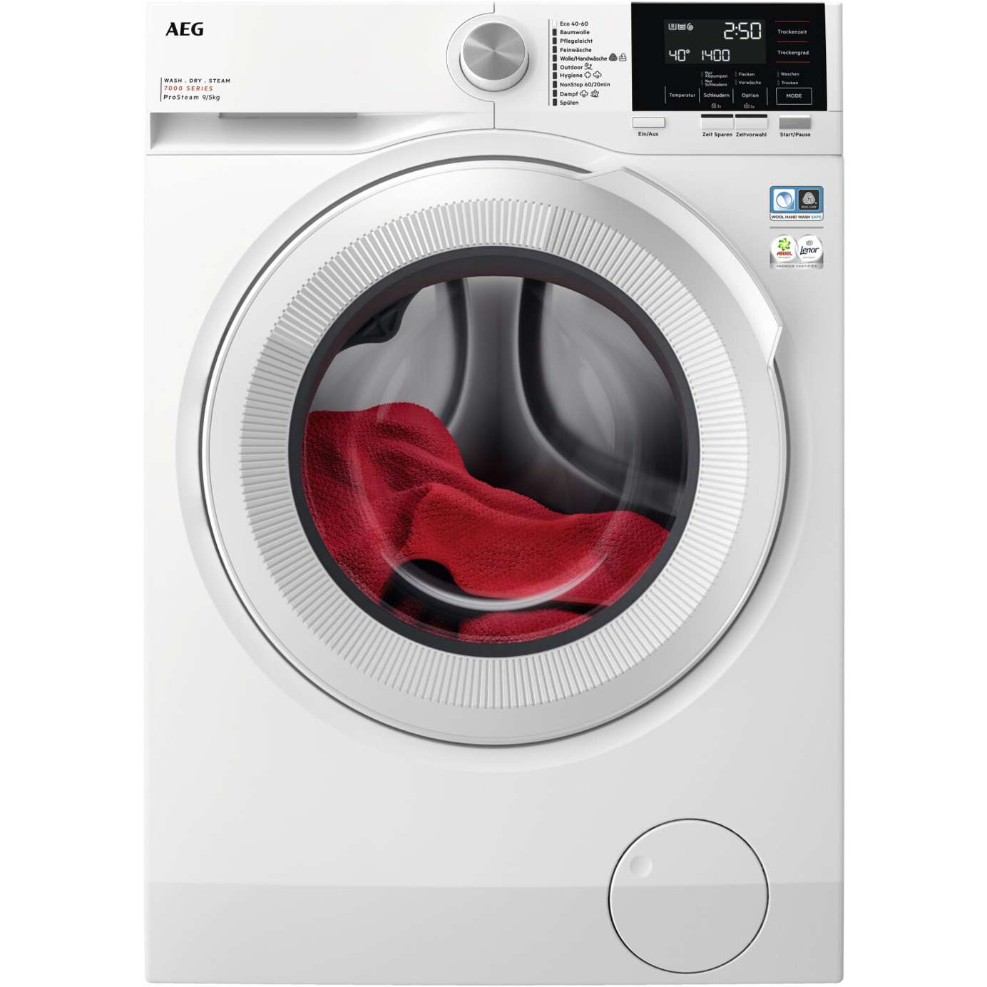 AEG - LWR7G60690 Weißer freistehender Waschtrockner (Inverter-Motor, 1.600 U/min, 9 kg Waschen, 5 kg Trocknen)