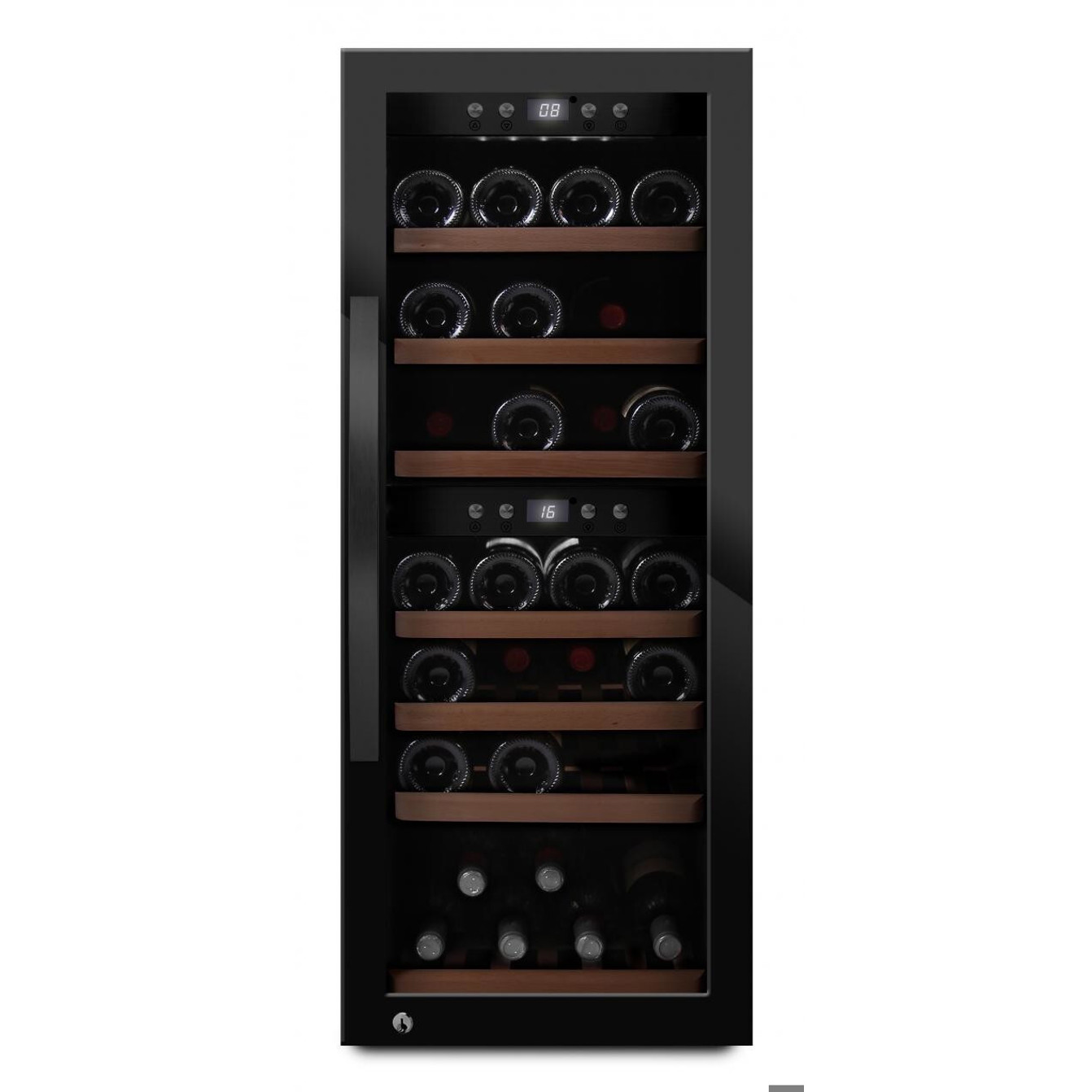 mQuvée - WineExpert 38 - Freistehend 2 Zonen Weinkühlschrank (Schwarz, Schloss, Ausziehbare Holzlagerböden)