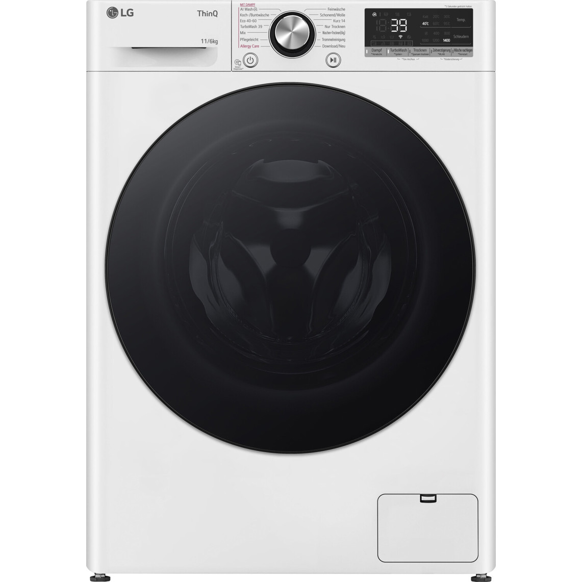 LG - W4WR70E6Y - Freistehender Waschtrockner Frontlader, 11 kg Waschen, 6 kg Trocknen, Inverter-Motor, WLAN-fähig, Edelstahl-Trommel, Kindersicherung