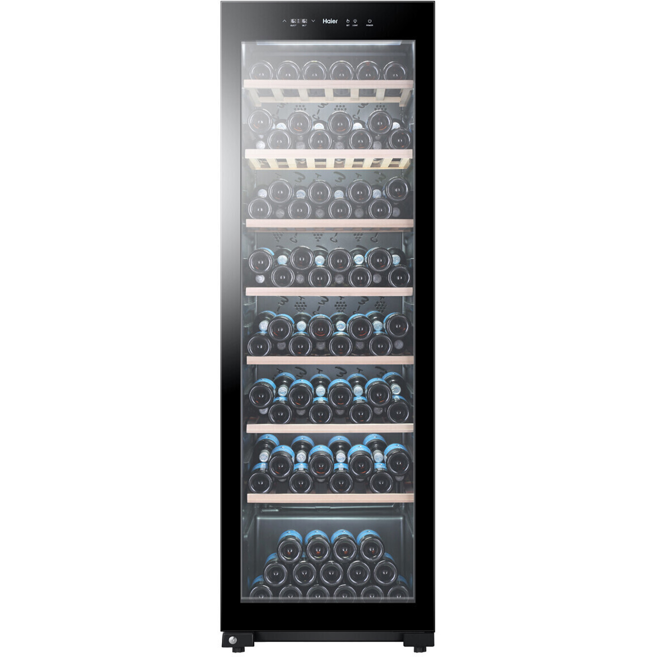 Haier - WS171GA - Weinklimaschrank mit Glastür (schwarz), 171 Flaschen, leise, 40 dB(A), 5-20 °C, 7 Holzlagerböden, Aktivkohlefilter