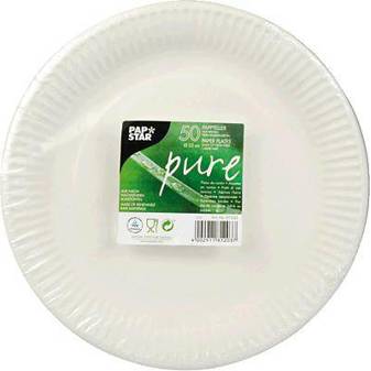 Papstar - "+pure+" umweltfreundliche Einwegteller aus Papier (50 St., Ø 23 cm, Weiß)