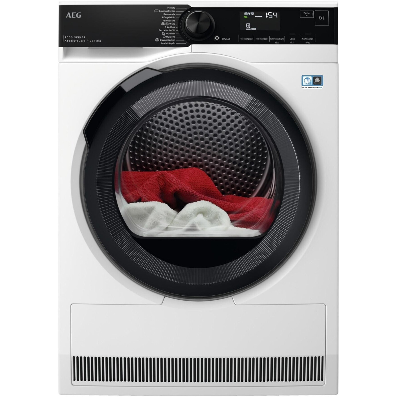 AEG - TR9M75680 - Wärmepumpentrockner (8kg, weiß/schwarz, Edelstahl, freistehend)