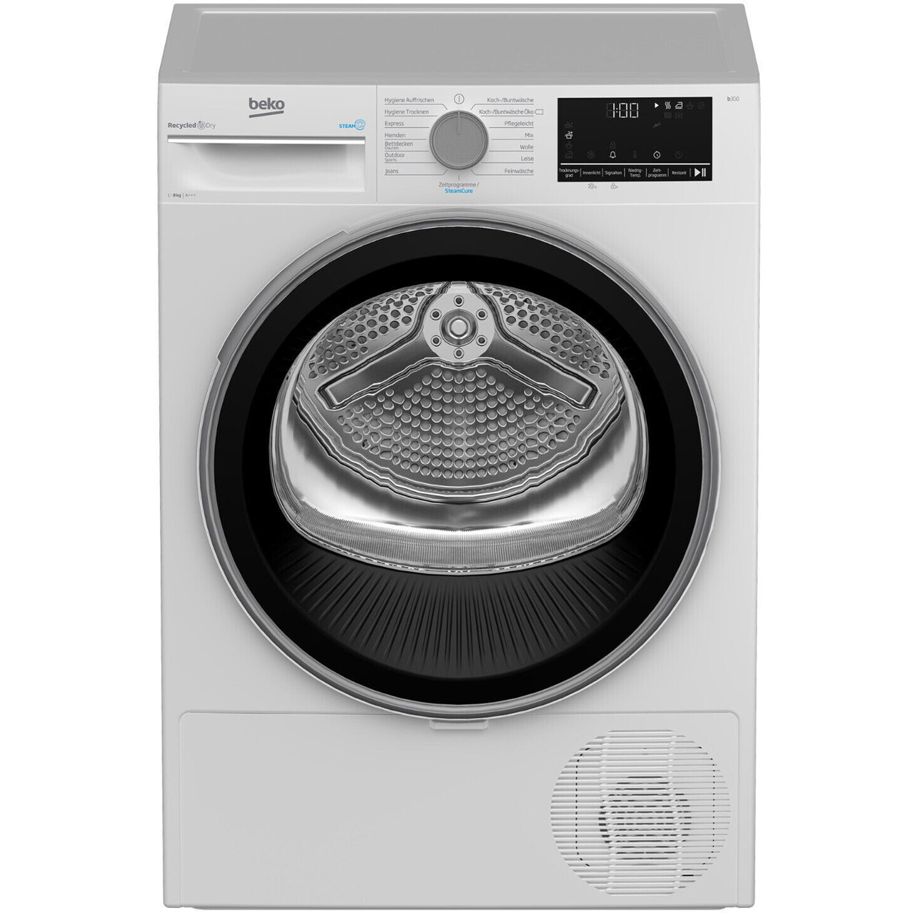 Beko - B3T22491 Trockner (Wärmepumpentrockner, 8 kg, weiß, LED, Inverter Motor) - freistehend, Klarsichttür