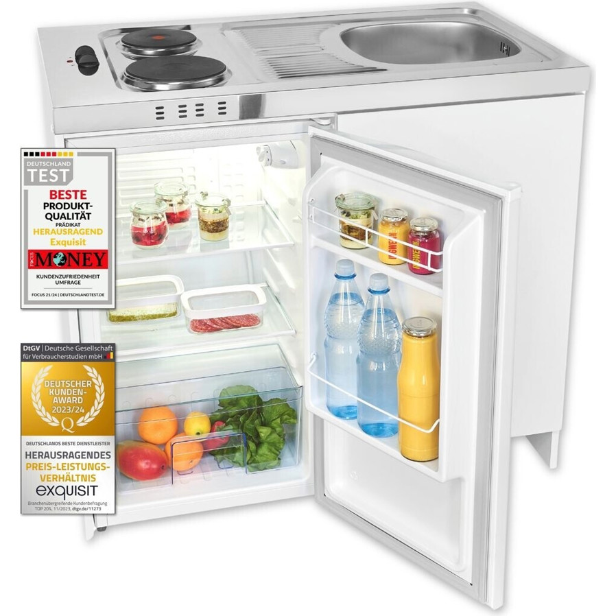 Exquisit - KK1085 (Miniküche mit Kühlschrank & Kochfeld, 75L Kühlbereich, weiß)