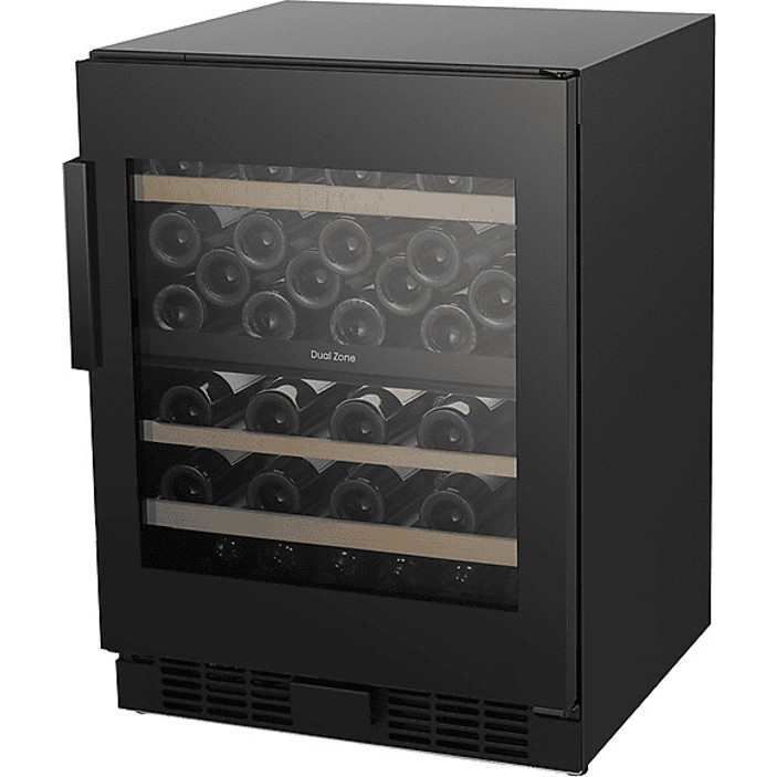 Hisense - RW3N122GSLF, Glastür-Weinkühlschrank mit 2 Zonen (freistehend, schwarz/silber, 128L für 46 Flaschen)