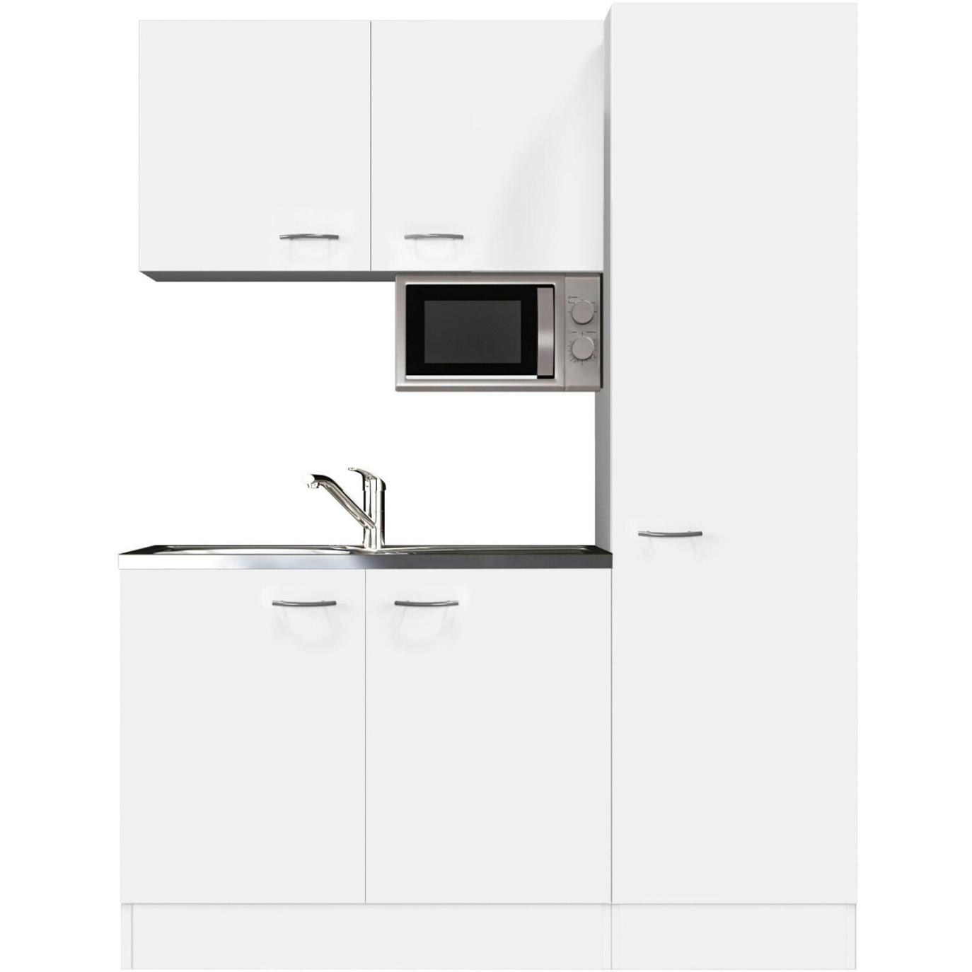 Flex-Well - Wito - Miniküche mit E-Geräten, 150,5 cm Breite, 200 cm Höhe, 60 cm Tiefe (weiß, mit Kochfeld und Knebelsteuerung, mit Schublade)