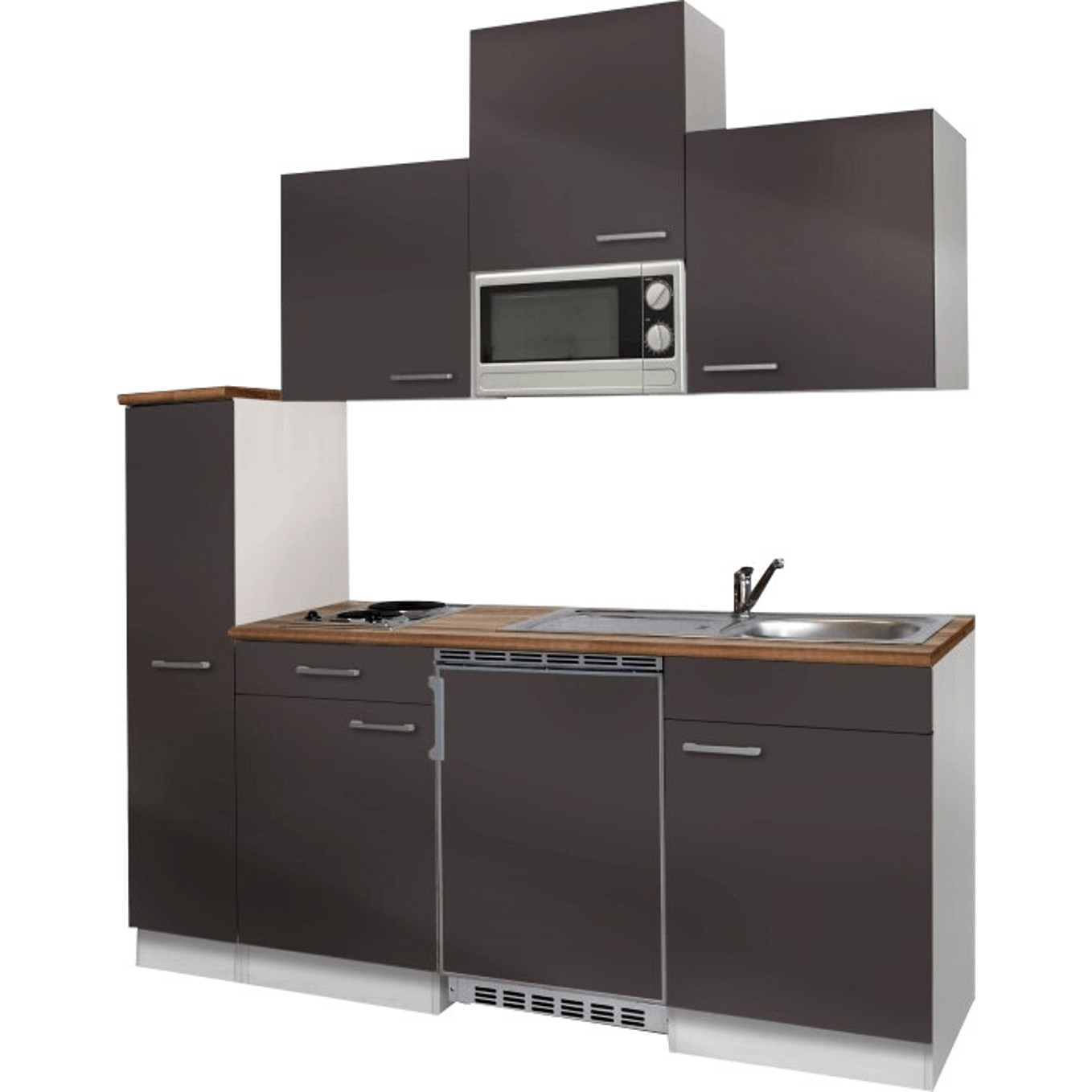 Respekta - KB180WGMIC Miniküche mit Kühlschrank, Glaskeramik-Kochfeld & Mikrowelle (60cm Tiefe, 180cm Breite)
