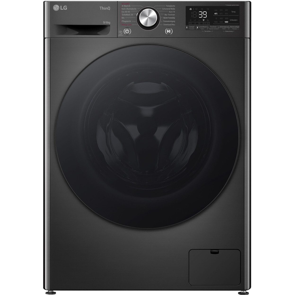 LG - W4WR7096YB (Freistehender Waschtrockner mit schwarzem Bullauge und Edelstahl-Trommel, WLAN, LED-Display, Inverter-Motor, 9 kg Waschen / 6 kg Trocknen)