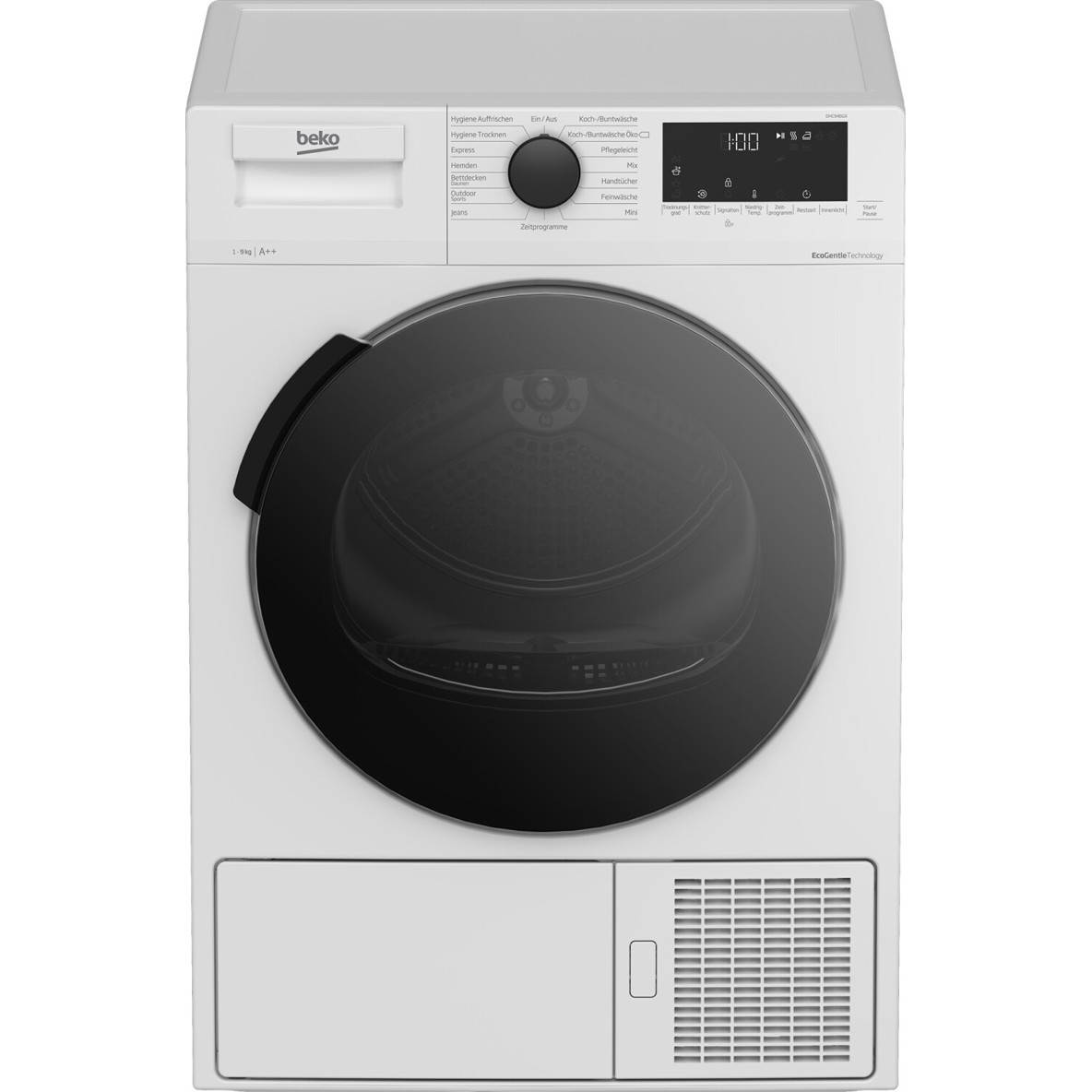 Beko - DHC946GX (Weiß) Wärmepumpentrockner mit Restfeuchtesensor - 9 kg Füllmenge, Edelstahl-Trommel, Startzeitvorwahl & Kindersicherung