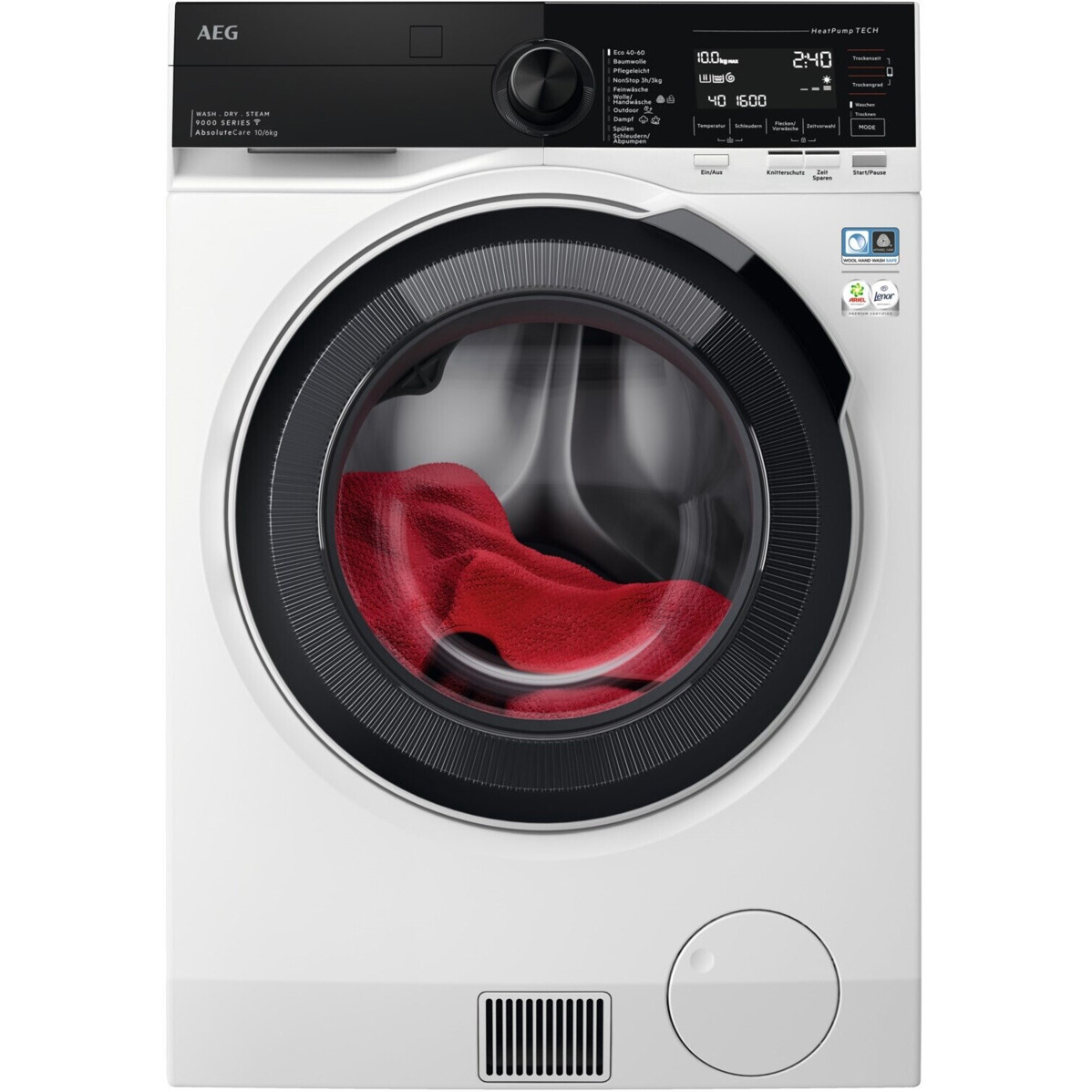 AEG - LWR9W80600 (Freistehender Waschtrockner) Weiß/Schwarz Edelstahl - WLAN & Sprachsteuerung, Frontlader, 10kg Waschen/6kg Trocknen, Mit Smart-Funktionen & ProSense Technologie