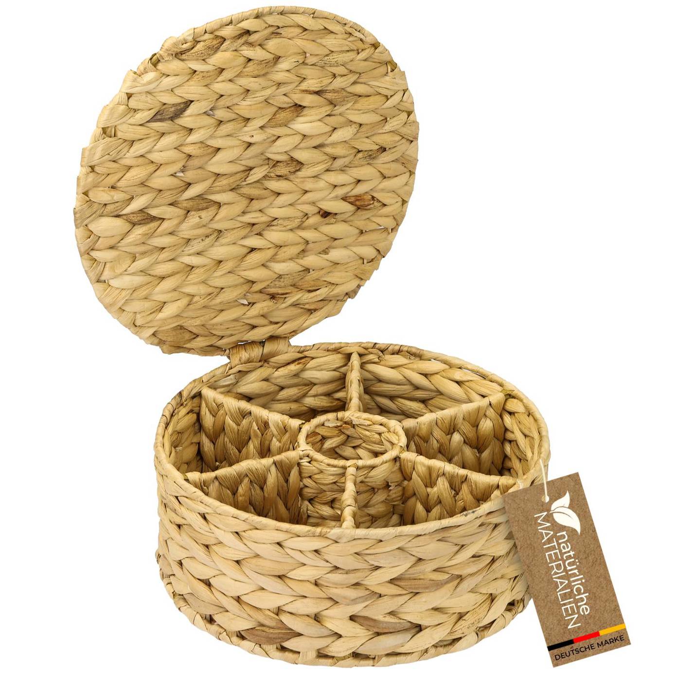 HMF - 7 Fächer Teebox aus Wasserhyazinthe in Beige (27 x 27 x 11 cm) für Teebeutel Aufbewahrung