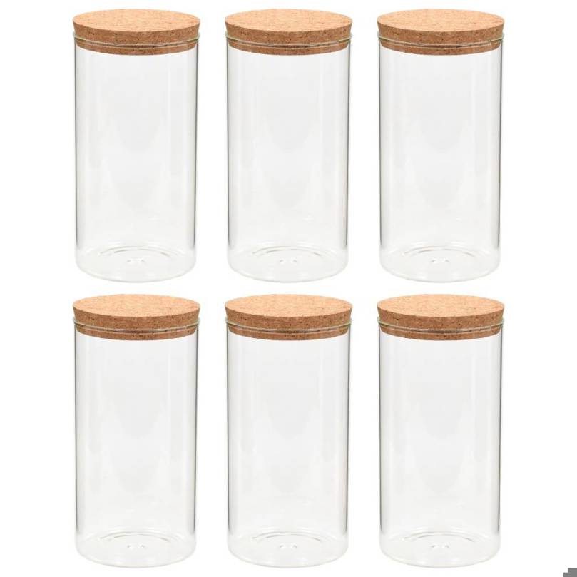 VIDA XL - Vorratsgläser 1100 ml (Durchsichtig) - Set mit Korkdeckel, 6 Stk.