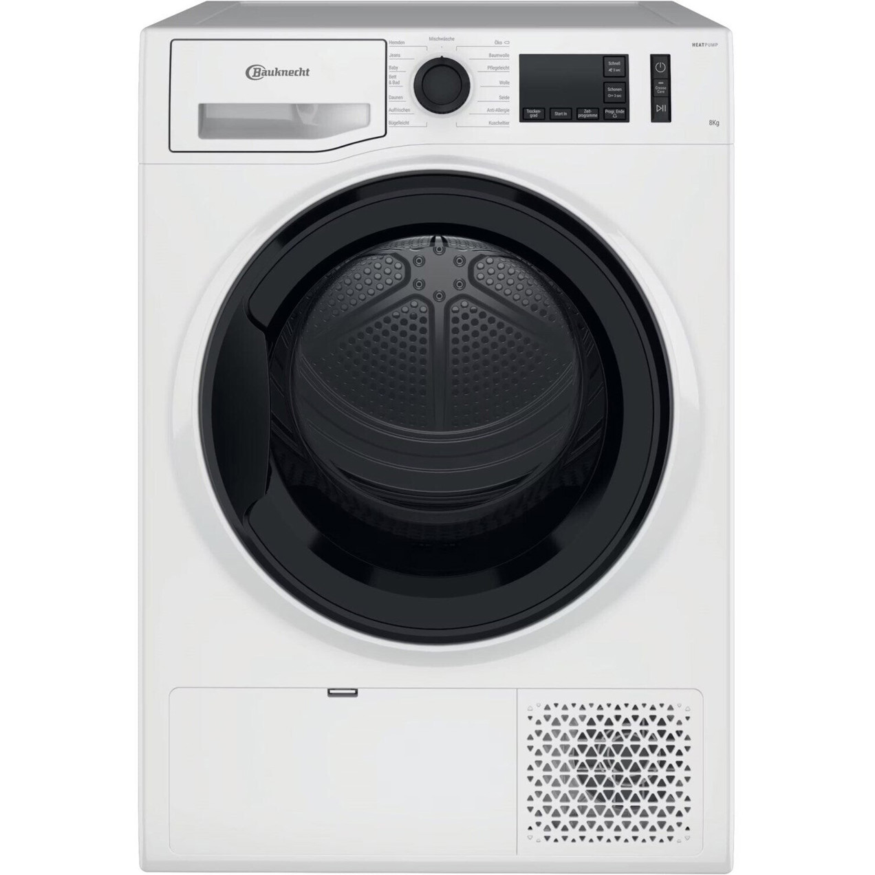 Bauknecht - M11 82 N Wärmepumpentrockner (8 kg, freistehend, Klarsichttür, EasyClean Filter) - weiß/schwarz