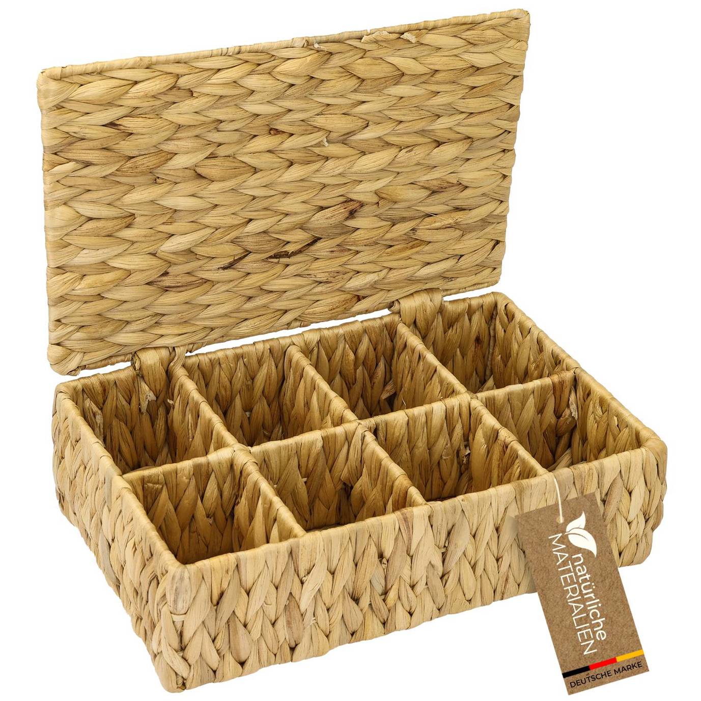 HMF - 33x21x10 - Teebeutel Aufbewahrungsbox mit 8 Fächern (Wasserhyazinthe, Beige)
