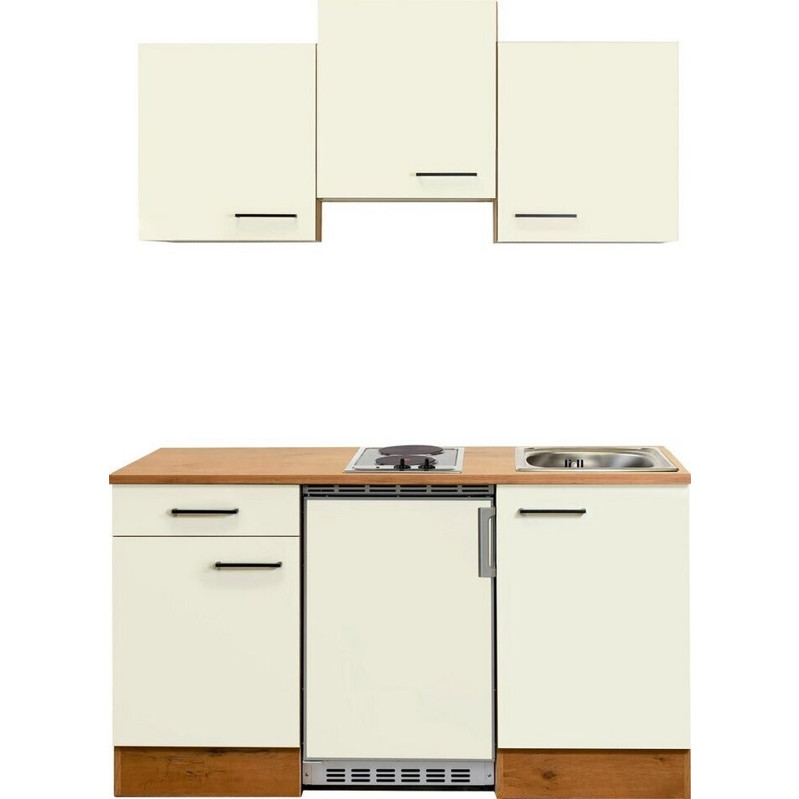Flex-Well - GENUA - Miniküche mit Elektrogerät (150 cm, creme, weiß, mit Spüle)
