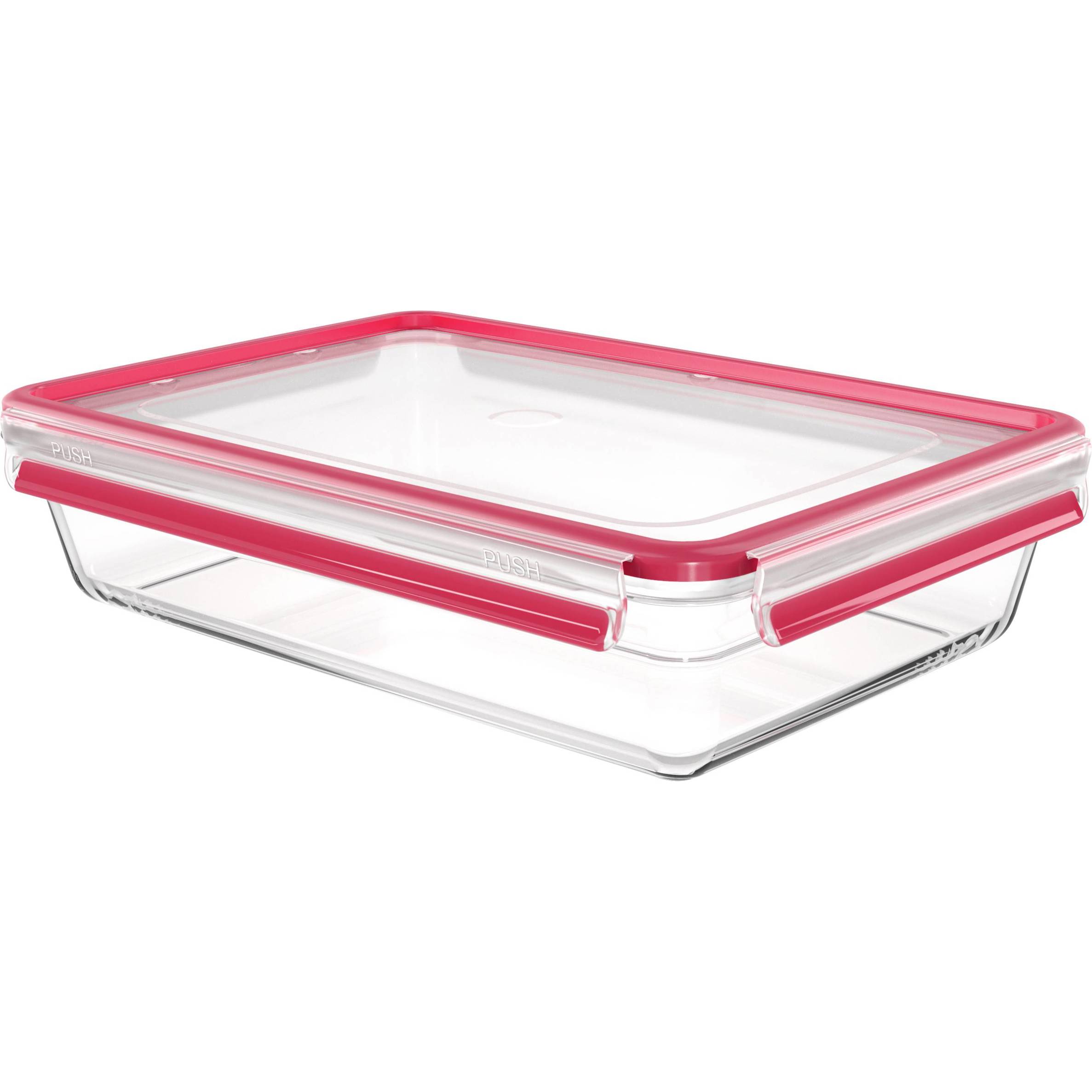 Emsa - 600745 Rechteckige Frischhaltedose Glas 3l Transparent/Rot - Mit Deckel & Wasserdicht & BPA-frei