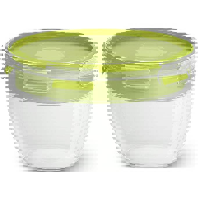 Emsa - N1071300 Clip &amp; Go Salatbox 2.6 l Kunststoff mit Deckel | wasserdicht | Rund | Grün, Transparent