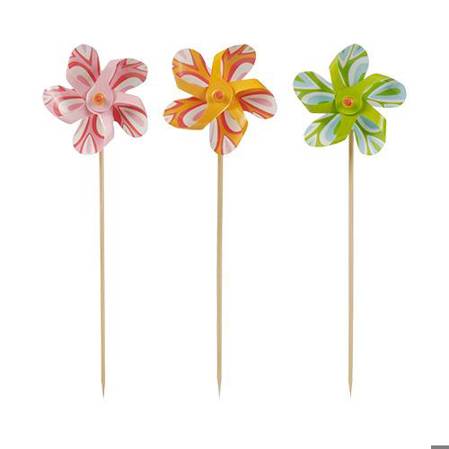 Papstar - 50 - Farbige Windmühlen Deko-Picker aus Holz (17,5 cm)