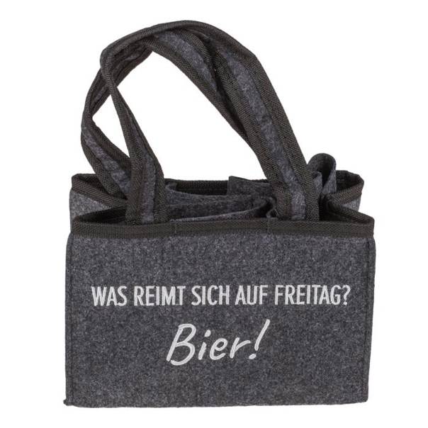 Out of the Blue - Was reimt sich auf Freitag? Bier! - Flaschentasche aus Filz mit 6 Fächern