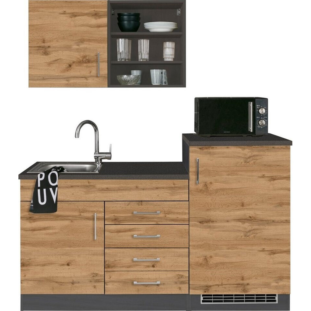 Kochstation - KS-Mali 160 cm - Miniküche 160 cm mit Spüle & Kühlschrank (grau, 60 cm tief)