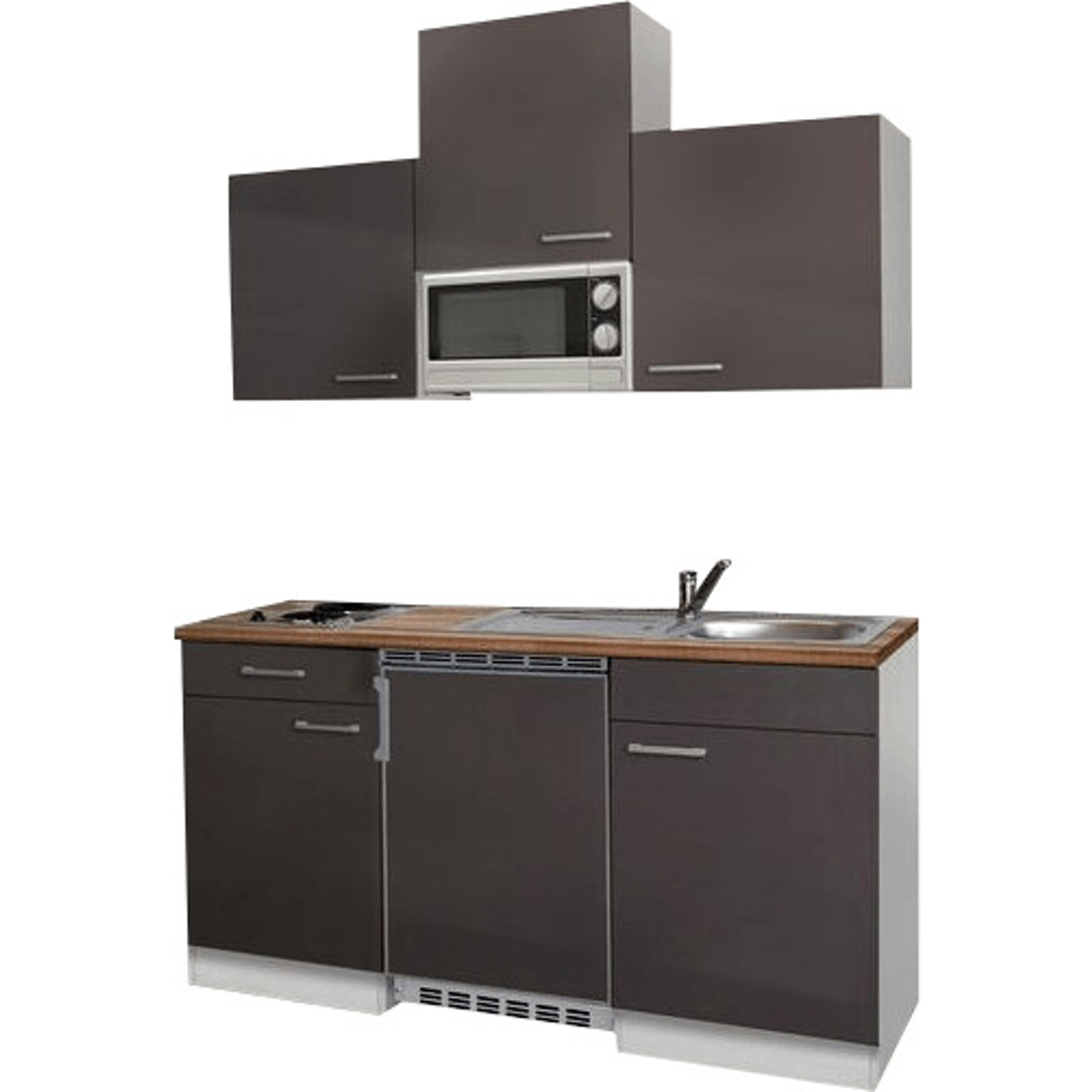 Respekta - KB150WGMI - Miniküche Grau mit Glasablageflächen und Mikrowelle (150cm)