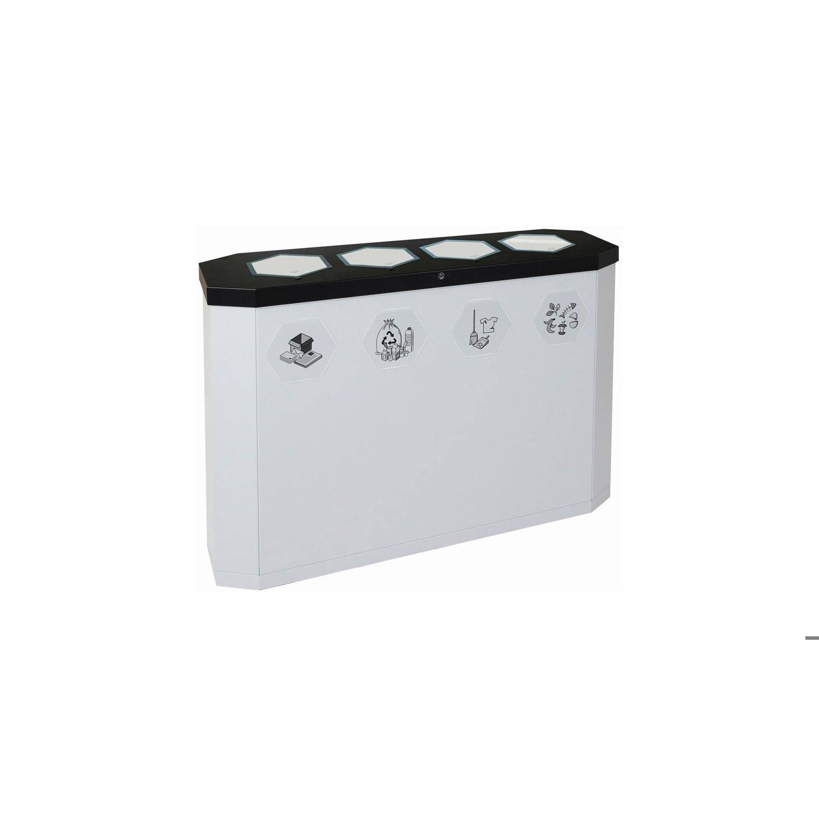 Stumpf - Recycling-Station 4fach Modell | 4x45 Liter, lichtgrau mit Klappen aus Edelstahl (BxTxH 1200x355x830 mm)