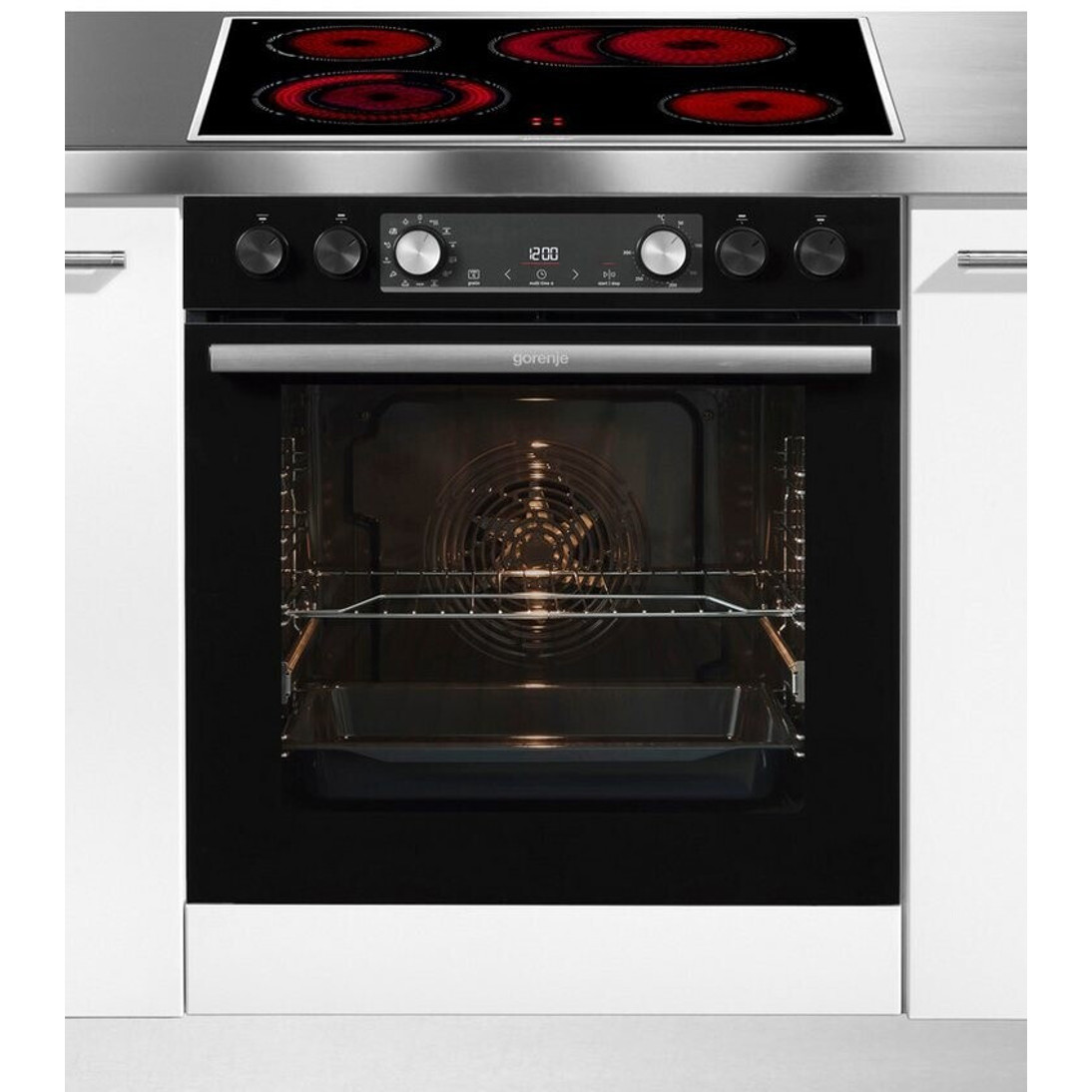 Gorenje - BLACK SET 4 - Einbauherd-Set (77L, 4 Kochstellen, Glaskeramik, Selbstreinigung)