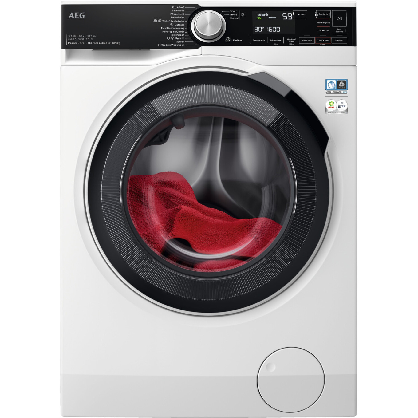 AEG - LWR8E80600 (freistehender Waschtrockner) - weiß/schwarz Frontlader, WiFiConn@ct, 10 kg Kapazität