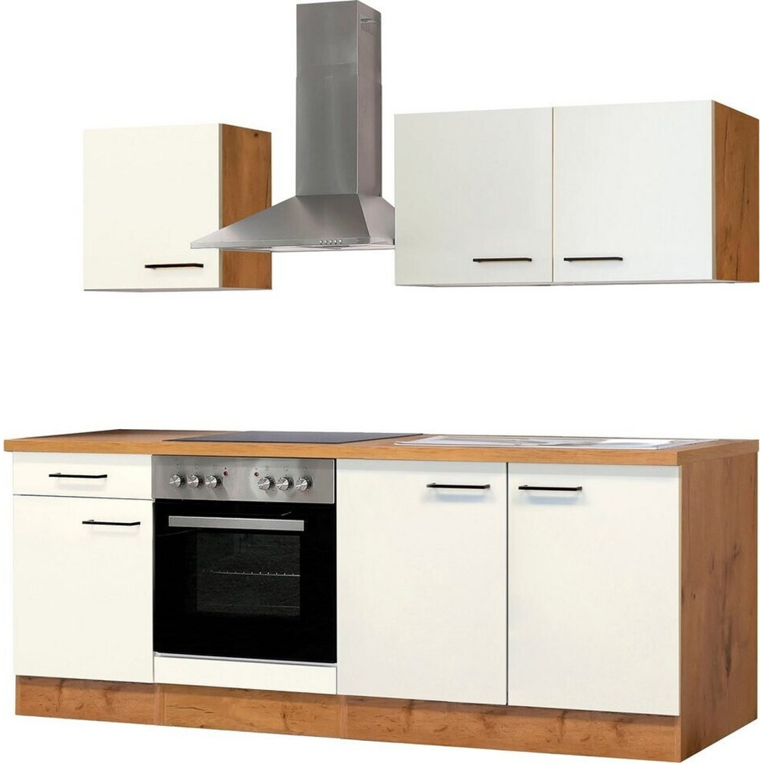 Flex-Well - Vintea 210 cm - Kompakte Miniküche Lancelot Weiß mit Geräten (60 cm Tiefe, 200 cm Höhe)