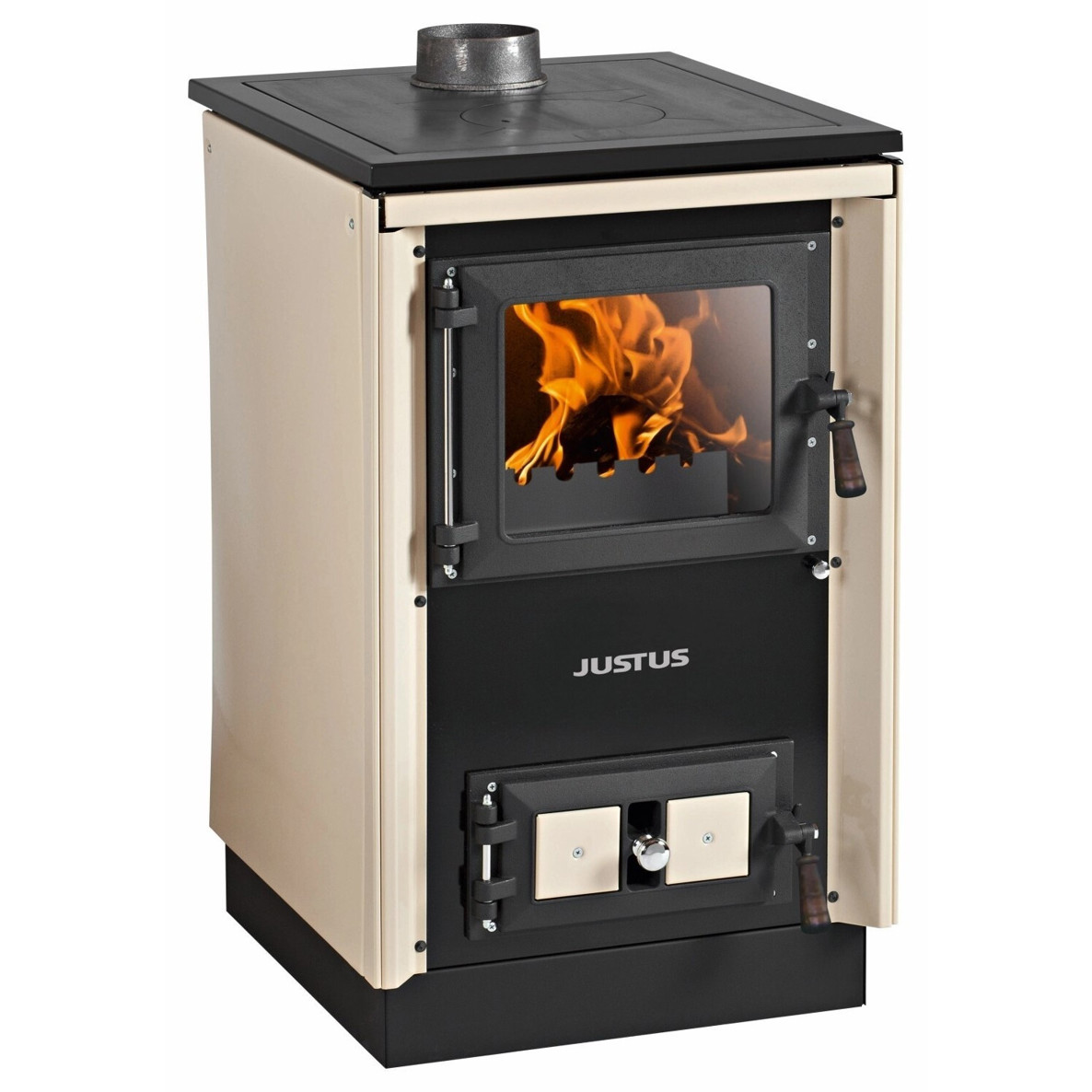 Justus -50 2.0 (Zeitbrand-Holzherd) mit 7 kW Stahl/Edelstahl - Creme