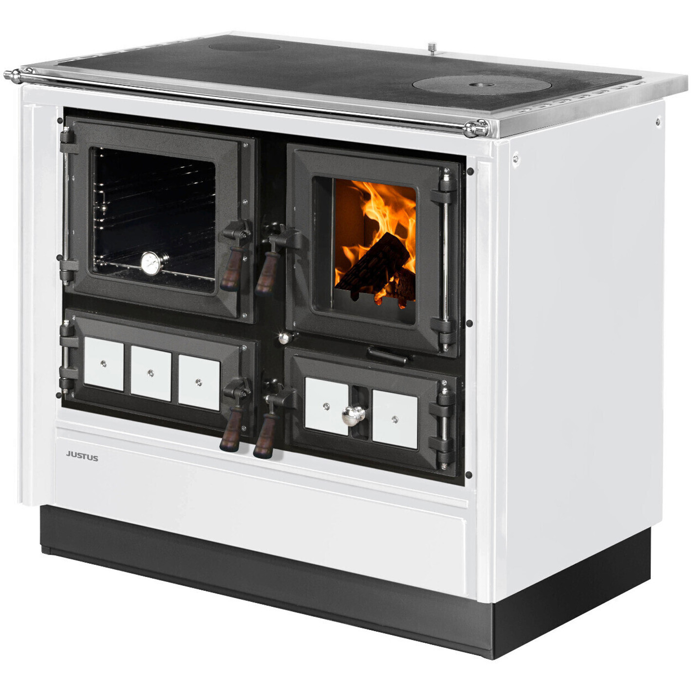 Justus - 90 2.0 - Rustico White Dauerbetrieb Holzherd mit Scheibenspülung