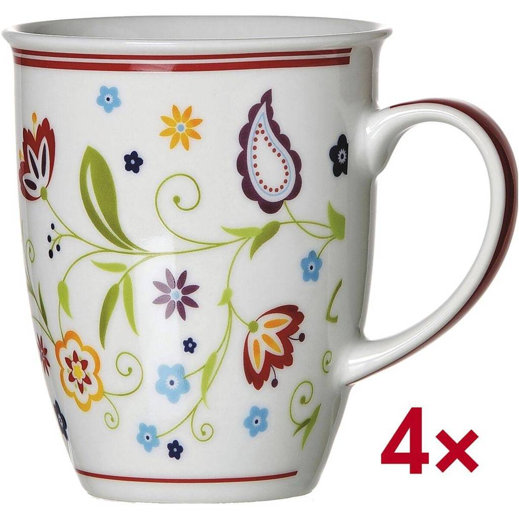 Ritzenhoff & Breker - 4er-Pack Shanti Kaffeebecher (320ml) - Porzellan Geschirr, Weiß/Mehrfarbig, Spülmaschinenfest
