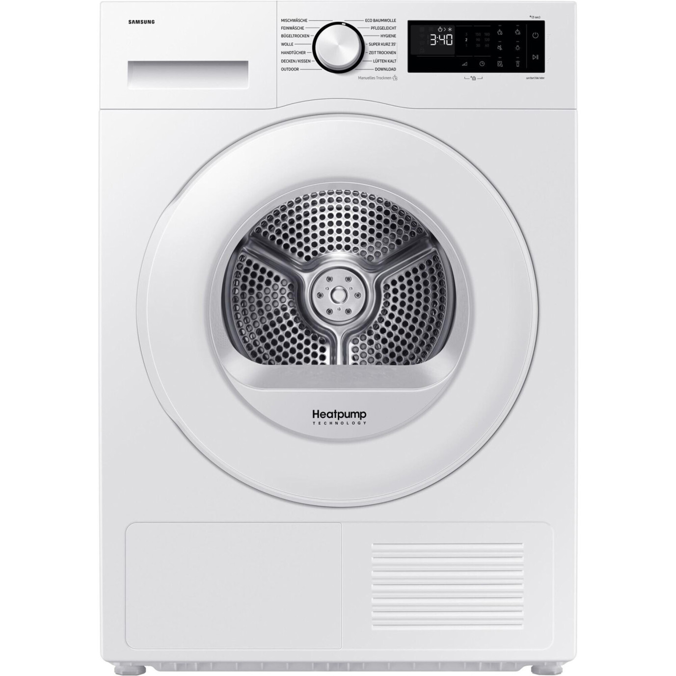 Samsung - DV90DG52A0TE/EG Wärmepumpentrockner (freistehend, weiß, Klarsichttür, 9kg, LED-Display)