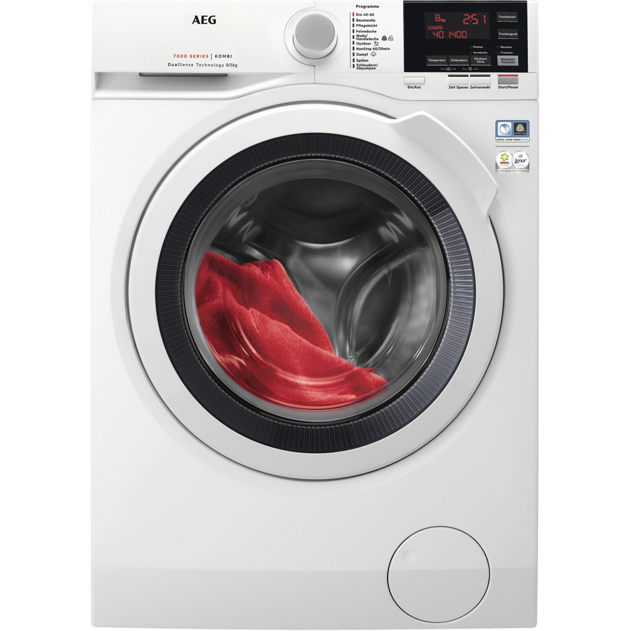AEG - L7WBA60680, Freistehender Waschtrockner (Weiß, Frontlader, 8 kg Waschen, 5 kg Trocknen, LED-Display)