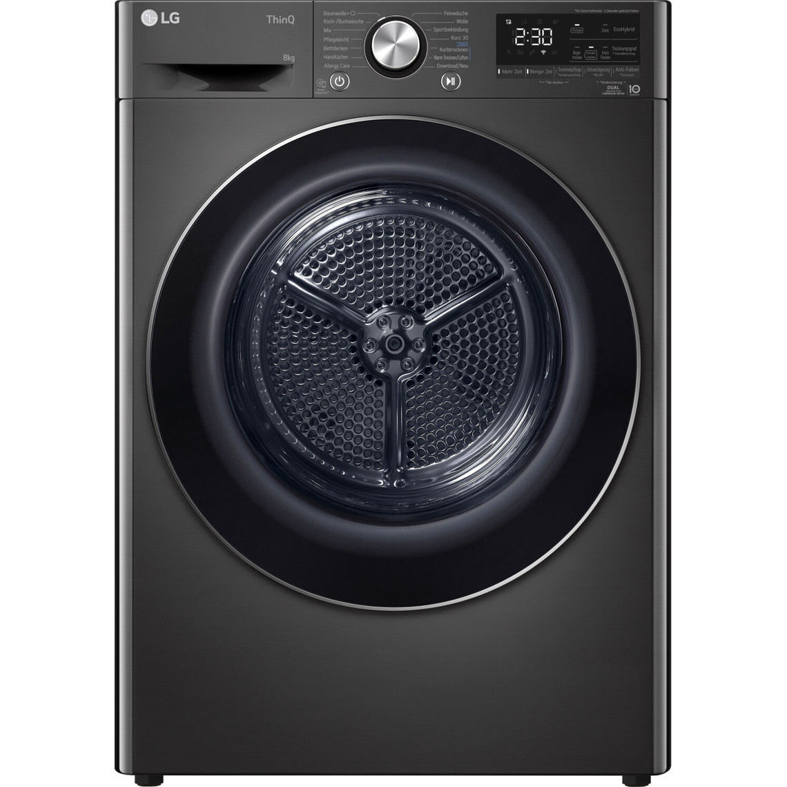 LG - RT80V9 - Wärmepumpentrockner (schwarz, 8 kg, LED Display, freistehend)